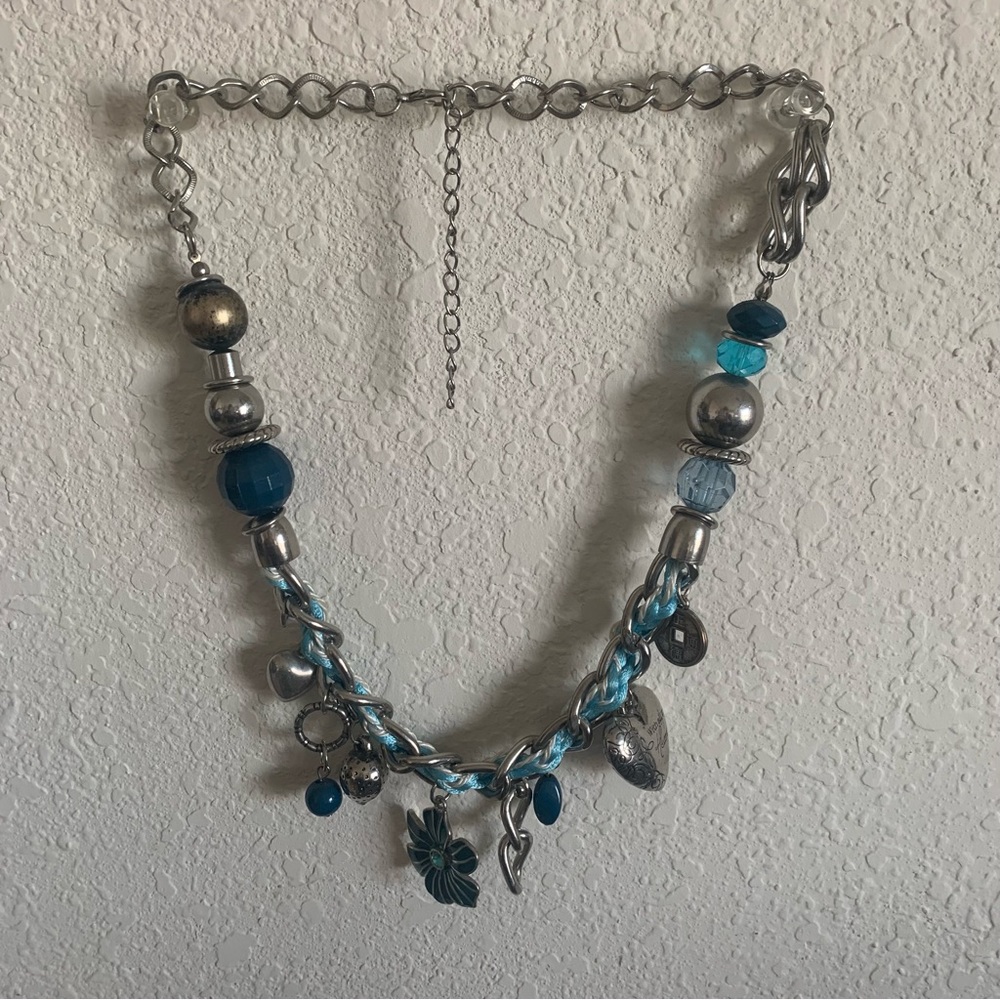 With All My Heart Blue Bead and Heart Necklace  Luke 10:27